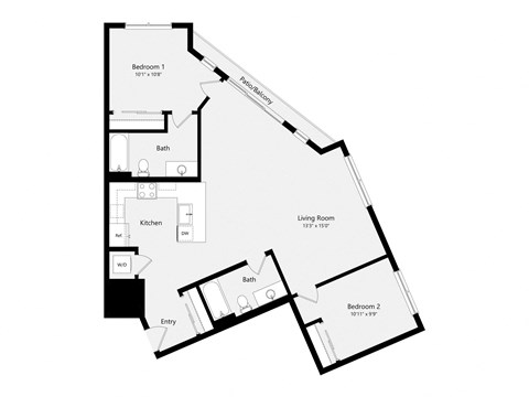 a floor plan of a unit with a bedroom and a living room